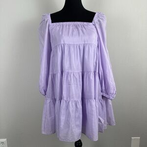 Alice+Olivia Rowen Dress Size XS Lavender Purple Tiered Babydoll Silk Blend Mini